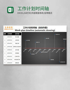 黑色简约工作计划时间轴excel模版