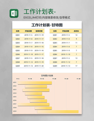 工作计划表-甘特图Excel模板