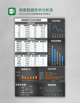 销售数据年中分析总结报告excel模板表格