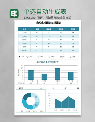 蓝色单选自动生成表总结报表excel模板表格