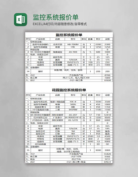 监控系统报价单表格