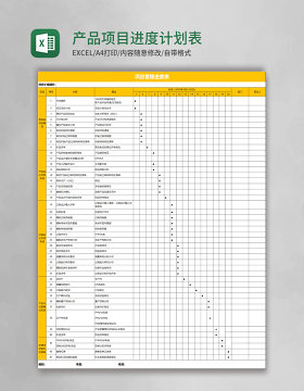 产品项目进度计划表excel表格模板