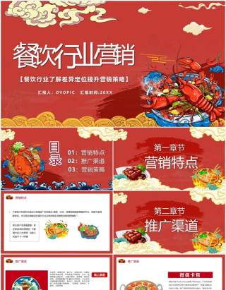 红色国潮风餐饮行业营销推广通用PPT模板