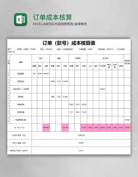 订单成本核算表excel模板