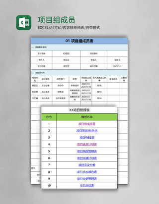 项目组成员表excel模板