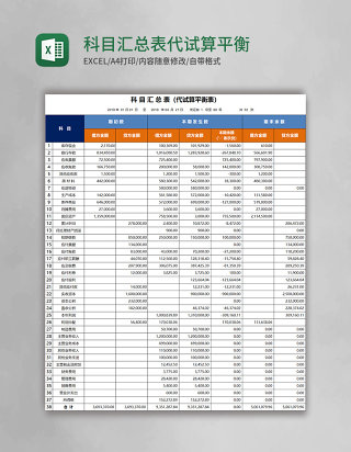 科目汇总表代试算平衡表Excel模板