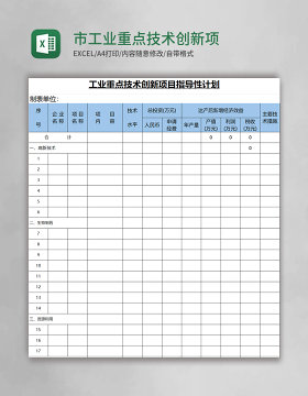 市工业重点技术创新项目指导性计划excel模板