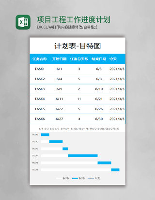 项目工程工作进度计划表甘特图excel模板