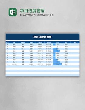 蓝色项目进度管理表excel模板