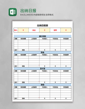 出纳日报表Excel模板