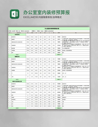 办公室室内装修预算报价表excel表格