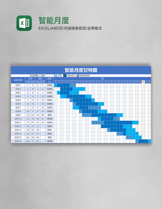 蓝色智能月度甘特图