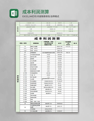 成本利润测算表格excel模板