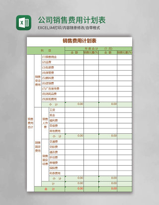 公司销售费用计划表