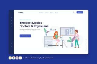 医疗保健和医疗登录页模板复查概念EPS矢量插画设计Healthcare & Medical Landing Page Template Concept
