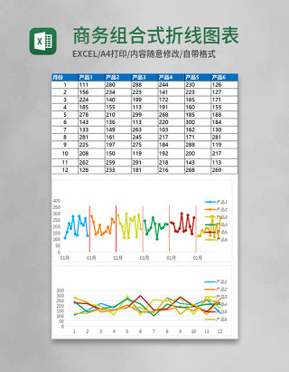 商务组合式折线图表Excel模版