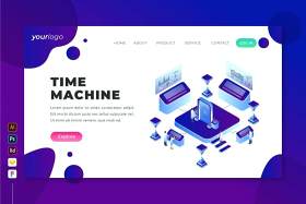 时间机器-2.5D等距插画登录页界面设计素材Time Machine - Isometric Landing Page