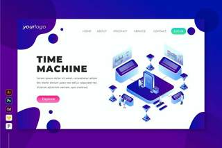 时间机器-2.5D等距插画登录页界面设计素材Time Machine - Isometric Landing Page