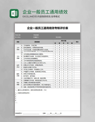 企业一般员工通用绩效考核评价表Excel表格