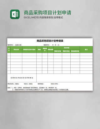 商品采购项目计划申请表excel表格模板