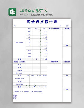 现金盘点报告表excel模版表格