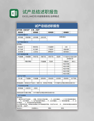 试产总结述职报告excel模板