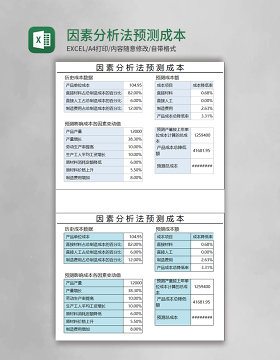 因素分析法预测成本Execl表格