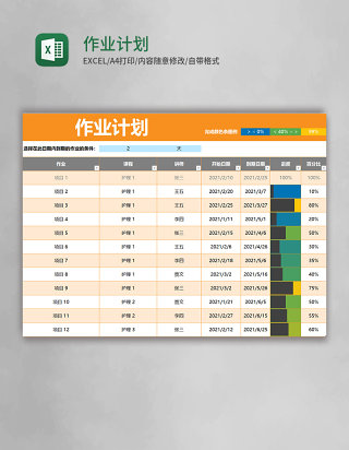 橙色作业计划excel模板