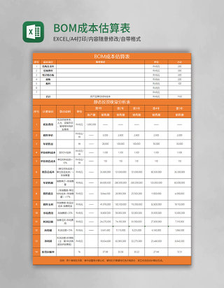 BOM成本估算表excel表格模板