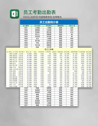 员工考勤出勤表