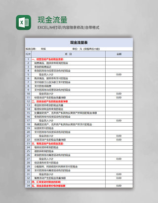 现金流量表Excel模板