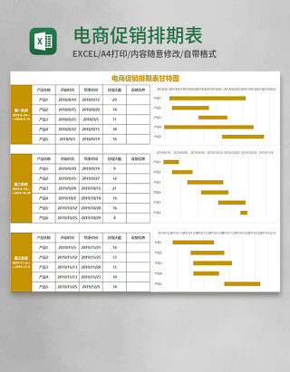 电商促销排期表甘特图Excel模板