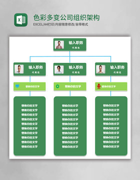 色彩多变公司组织架构图Execl素材