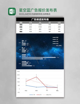 星空蓝广告报价发布表excel表模板表格