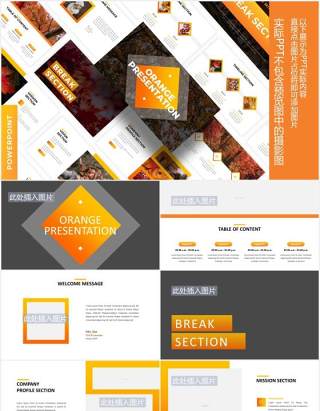 橙色简约商业公司宣传介绍PPT图片排版设计模板Orange - Business Powerpoint Template