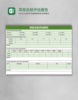 项目总结评估报告excel模板