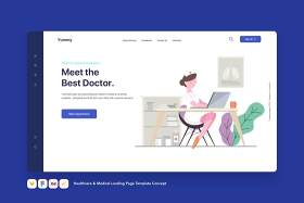 医疗保健和医疗登录页模板预约医生概念EPS矢量插画设计Healthcare & Medical Landing Page Template Concept