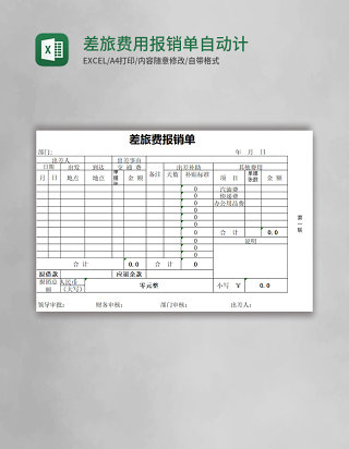 差旅费用报销单自动计算