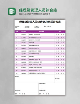 经理级管理人员综合能力素质评价表excel表格
