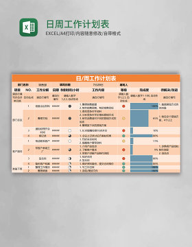 橙色简约日周工作计划表excel模版