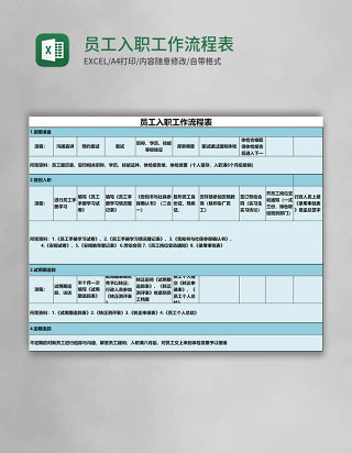 员工入职工作流程表Excel表格