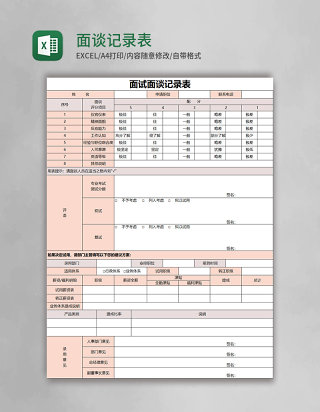 面谈记录表excel表格模板excel表格模板