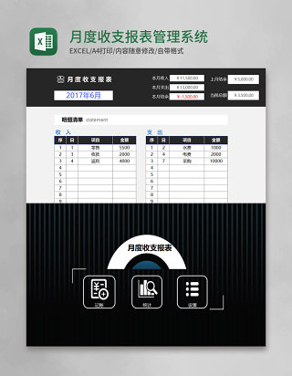 月度收支报表管理系统excel表格