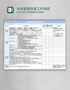 乡财县管改革工作考核评分表excel模板