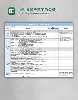 乡财县管改革工作考核评分表excel模板