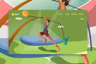 男子跳高运动员登陆网页EPS矢量插画设计模板Male High Jumper web template for Landing Page