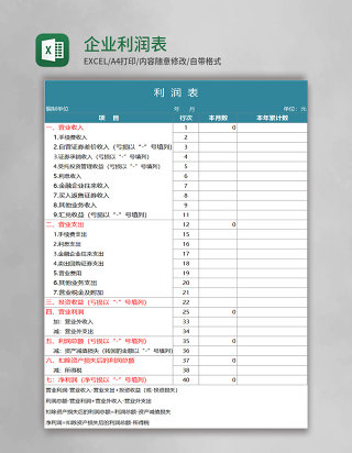 企业利润表Execl表格