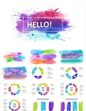彩色创意水彩信息图表PPT素材元素Watercolor