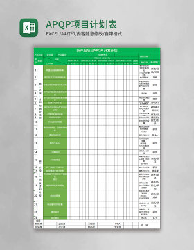 APQP项目计划表模版