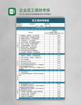 简约企业员工绩效考核表excel模板